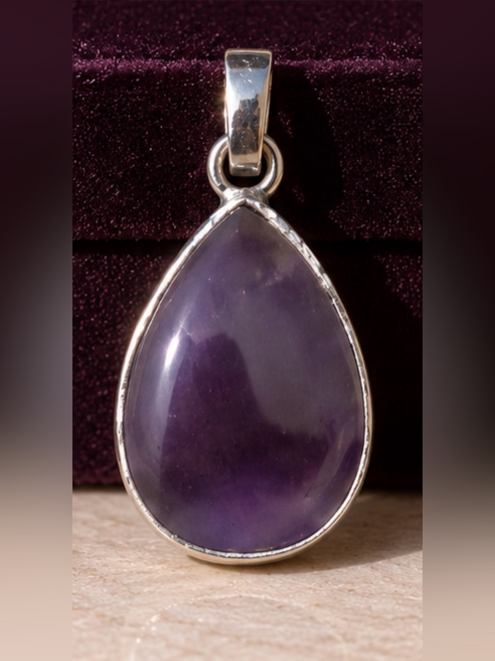 Sterling Silver Teardrop Amethyst Pendant - Purple